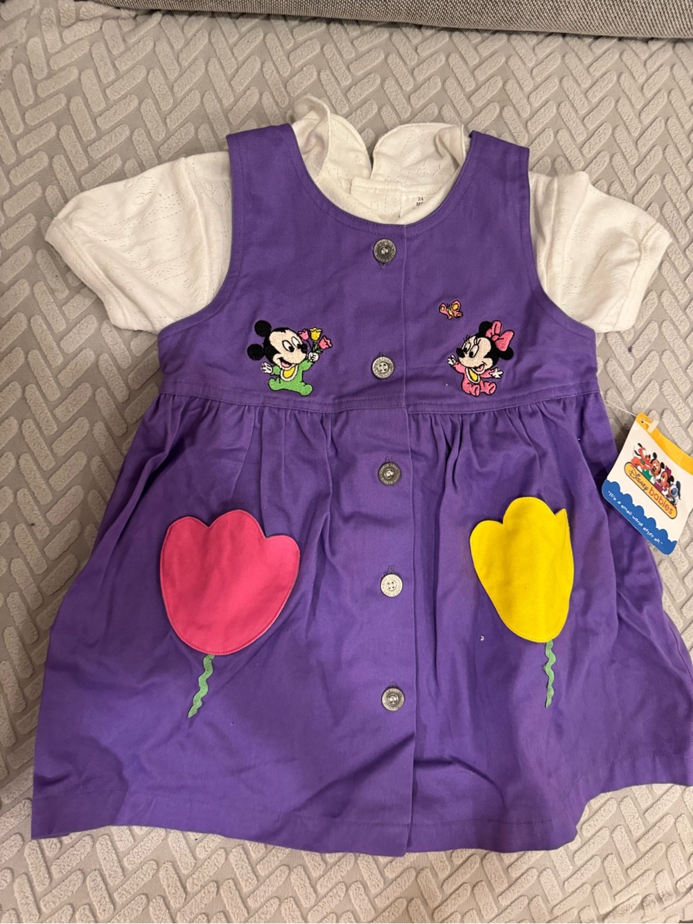 Disney baby vintage Mickey and Minnie purple tulip dress set size 24 months nwt